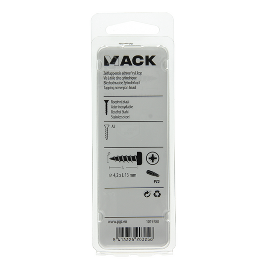 Mack 1019788 - zelftappende schroef cyl.kop a2 12 st 4,2 x 13 mm | 10 stuks