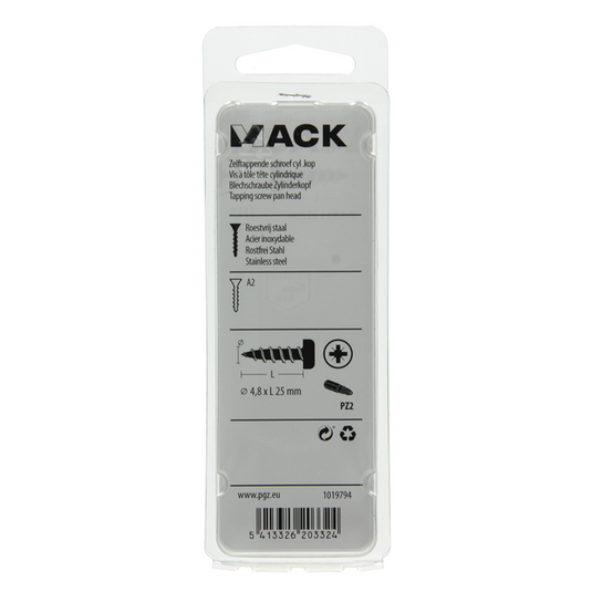 Mack 1019794 - zelftappende schroef cyl.kop a2 8 st 4,8 x 25 mm | 10 stuks