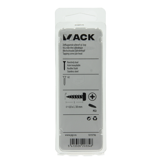 Mack 1019796 - zelftappende schroef cyl.kop a2 6 st 4,8 x 38 mm | 10 stuks
