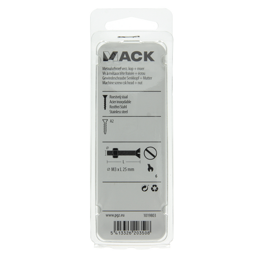 Mack 1019803 - metaalschroef verz. kop + moer rvs 15 st m3x25 | 10 stuks