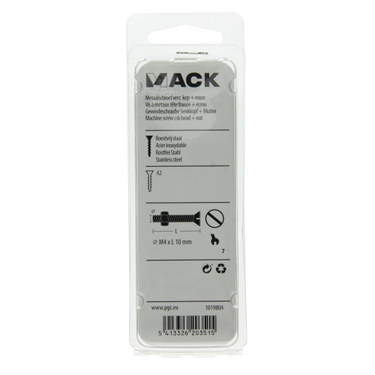 Mack 1019804 - metaalschroef verz. kop + moer rvs 15 st m4x10 | 10 stuks