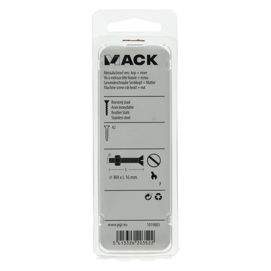 Mack 1019805 - metaalschroef verz. kop + moer rvs 13 st m4x16 | 10 stuks