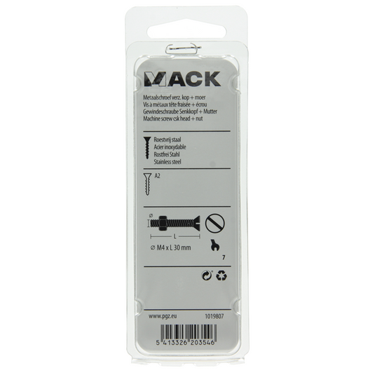 Mack 1019807 - metaalschroef verz. kop + moer rvs 10 st m4x30 | 10 stuks