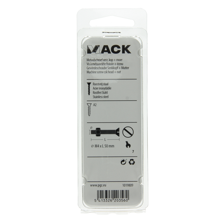 Afbeelding laden in galerijviewer, Mack 1019809 - metaalschroef verz. kop + moer rvs 7 st m4x50 | 10 stuks
