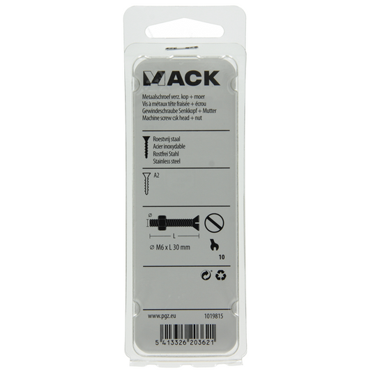 Mack 1019815 - metaalschroef verz. kop + moer rvs 4 st m6x30 | 10 stuks