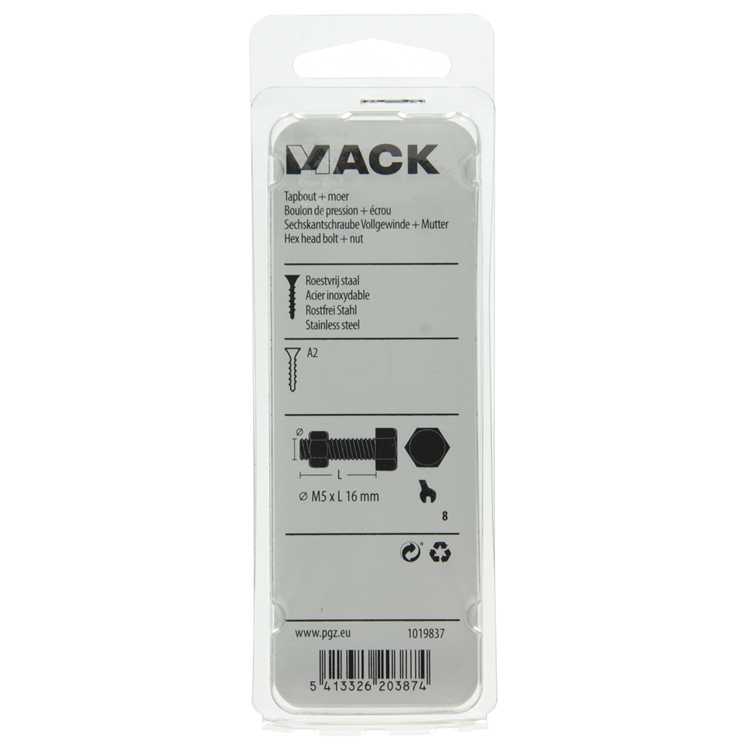 Afbeelding laden in galerijviewer, Mack 1019837 - tapbout + moer roestvrijstaal 7 st m5x16 | 10 stuks
