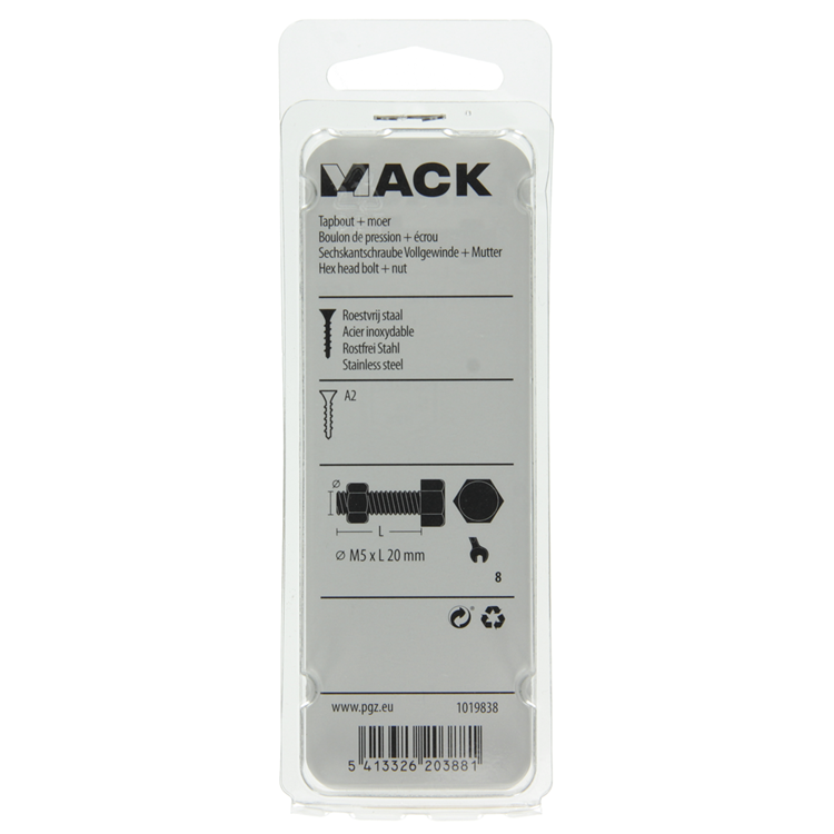 Afbeelding laden in galerijviewer, Mack 1019838 - tapbout + moer roestvrijstaal 6 st m5x20 | 10 stuks
