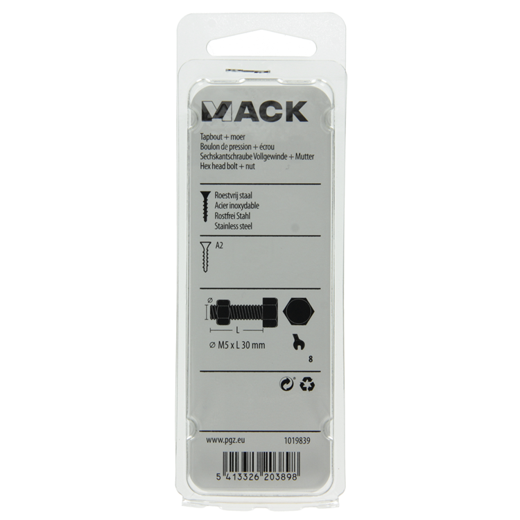 Afbeelding laden in galerijviewer, Mack 1019839 - tapbout + moer roestvrijstaal 5 st m5x30 | 10 stuks
