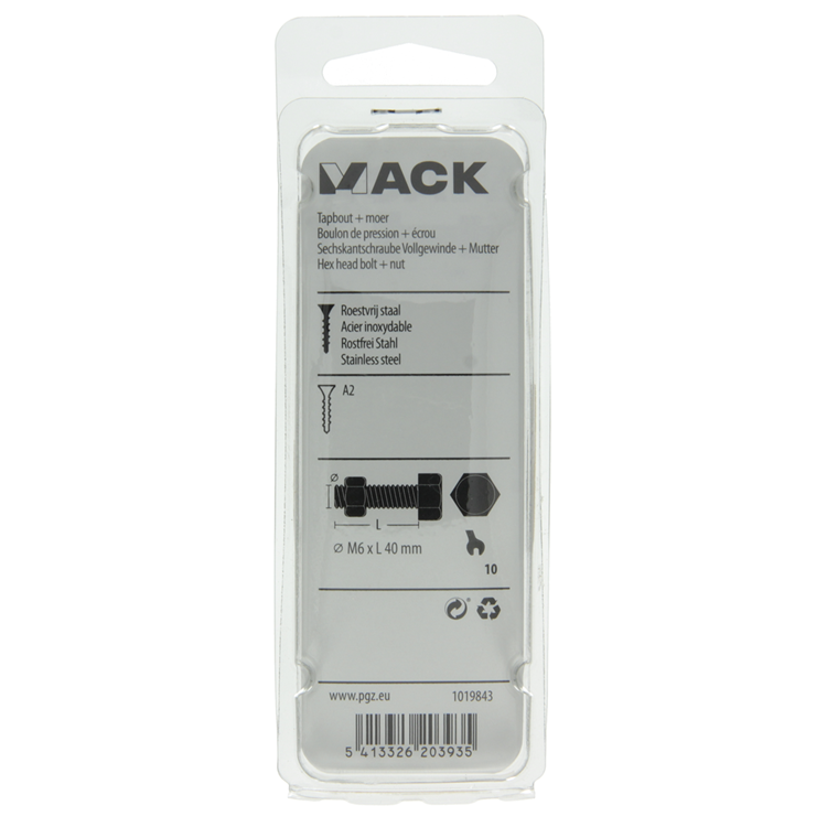Afbeelding laden in galerijviewer, Mack 1019843 - tapbout + moer roestvrijstaal 4 st m6x40 | 10 stuks

