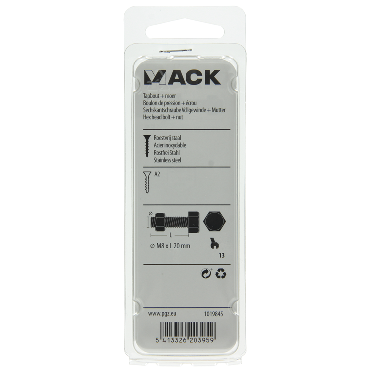 Afbeelding laden in galerijviewer, Mack 1019845 - tapbout + moer roestvrijstaal 2 st m8x20 | 10 stuks
