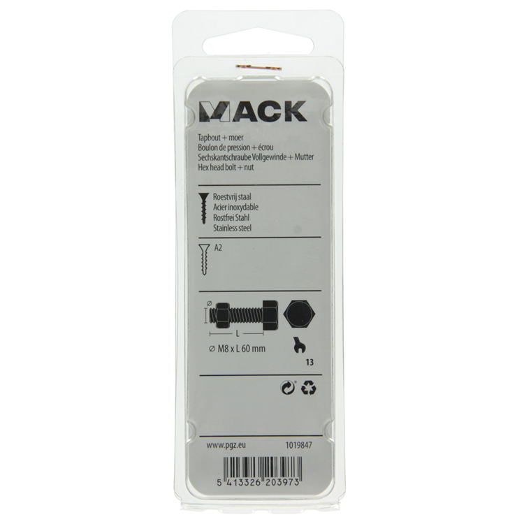 Afbeelding laden in galerijviewer, Mack 1019847 - tapbout + moer roestvrijstaal 2 st m8x60 | 10 stuks
