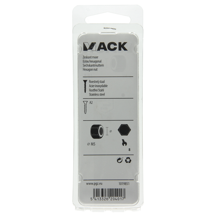 Afbeelding laden in galerijviewer, Mack 1019851 - zeskantmoer inox a2 16 st m5 | 10 stuks
