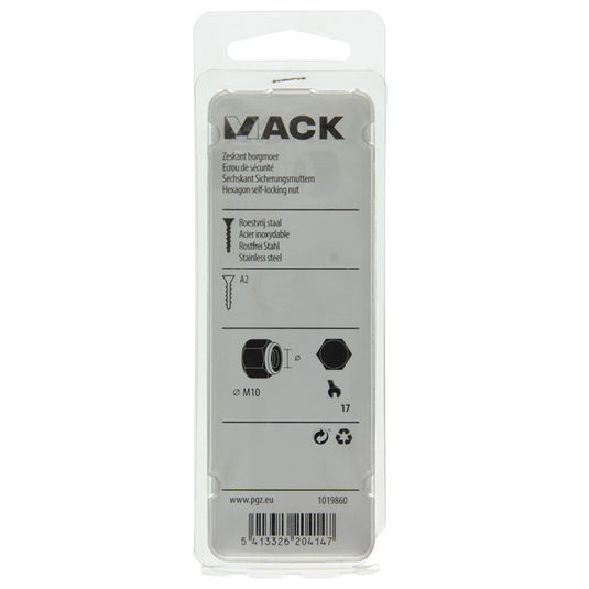 Mack 1019860 - zeskant borgmoer inox a2 4 st m 10 | 10 stuks