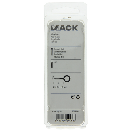 Mack 1019893 - schroefoog roestvrijstaal 2 st 4,0x30 mm | 10 stuks