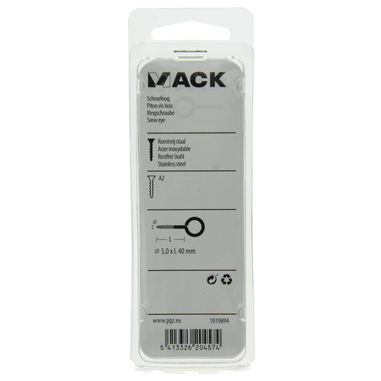 Mack 1019894 - schroefoog roestvrijstaal 2 st 5,0x40 mm | 10 stuks