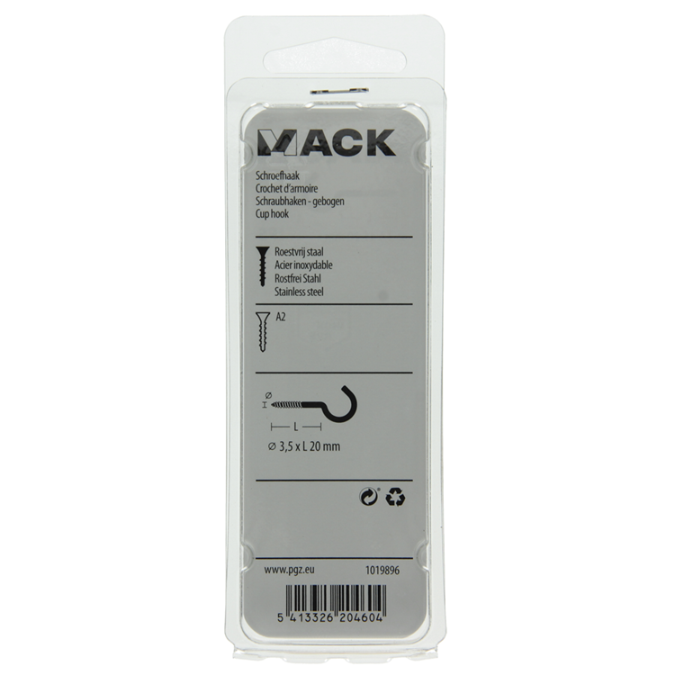 Afbeelding laden in galerijviewer, Mack 1019896 - schroefhaak roestvrijstaal 2 st 3,5 x 20 mm | 10 stuks
