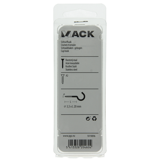 Mack 1019896 - schroefhaak roestvrijstaal 2 st 3,5 x 20 mm | 10 stuks