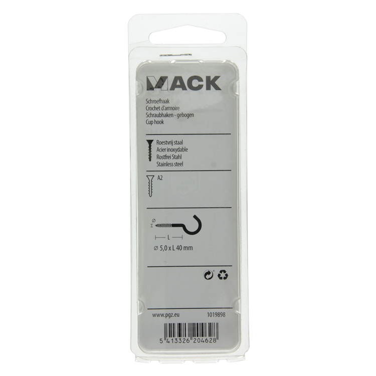 Afbeelding laden in galerijviewer, Mack 1019898 - schroefhaak roestvrijstaal 2 st 5,0x40 mm | 10 stuks
