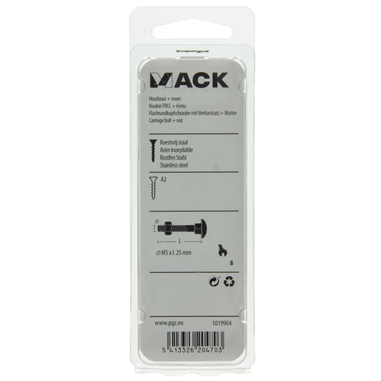 Mack 1019904 - houtbout + moer roestvrijstaal 7 st m5x25 mm | 10 stuks