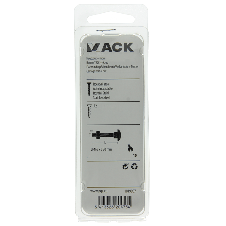 Afbeelding laden in galerijviewer, Mack 1019907 - houtbout + moer roestvrijstaal 5 st m6x30 mm | 10 stuks
