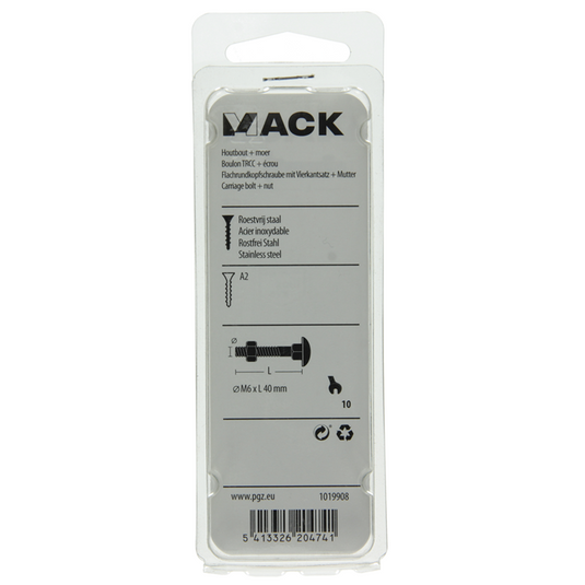 Mack 1019908 - houtbout + moer roestvrijstaal 4 st m6x40 mm | 10 stuks