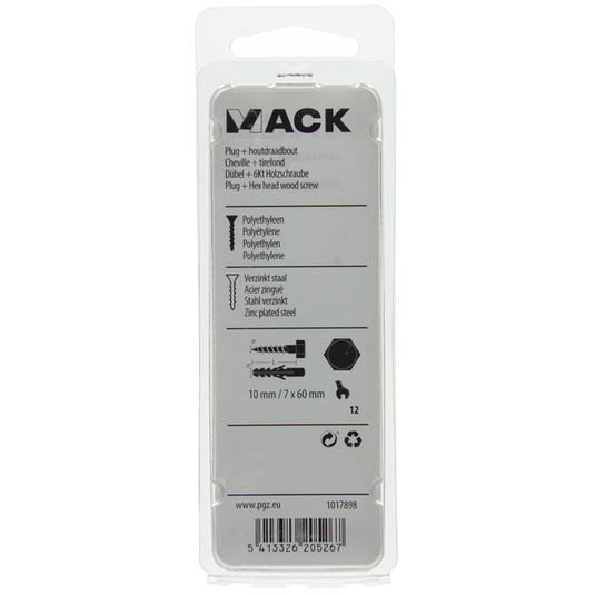 Mack 1017898 - plug + houtdraadbout polyeth 4 st 10 mm 7x60 mm | 5 stuks