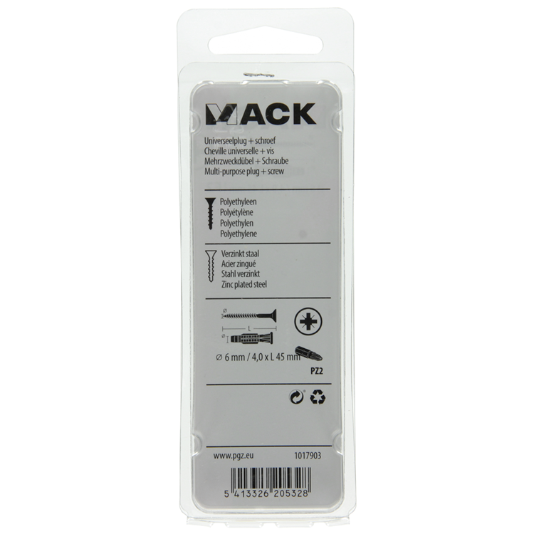 Afbeelding laden in galerijviewer, Mack 1017903 - universeelplug + schroef polyeth12 st 6mm 4,0x45mm | 5 stuks
