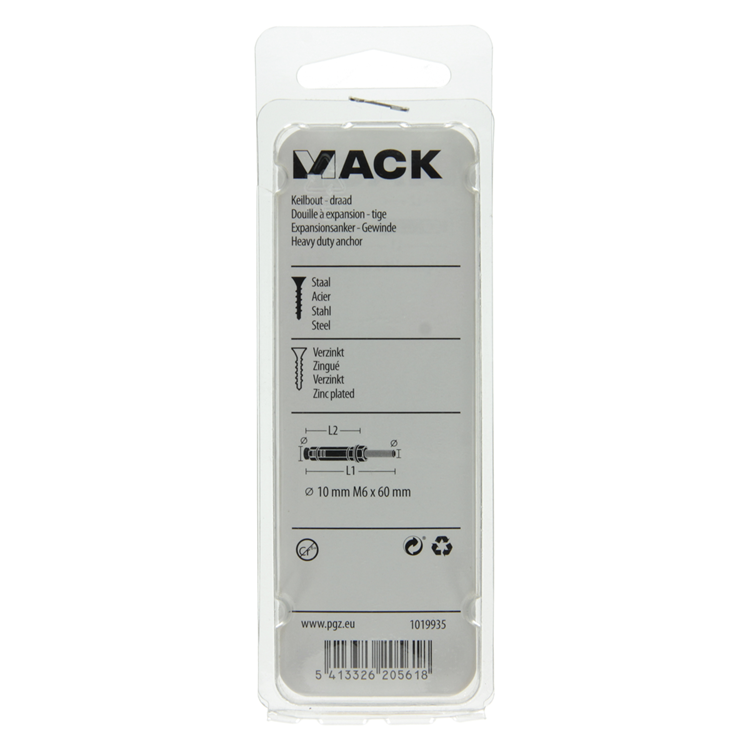 Afbeelding laden in galerijviewer, Mack 1019935 - keilbout met draadst. verzinkt 4 st m6 x 60 mm | 5 stuks
