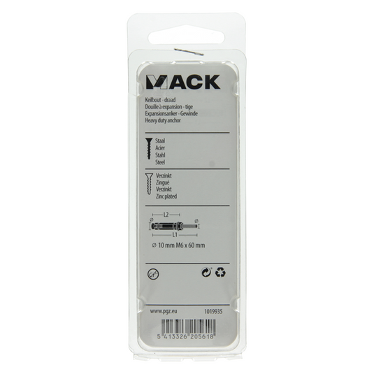 Mack 1019935 - keilbout met draadst. verzinkt 4 st m6 x 60 mm | 5 stuks