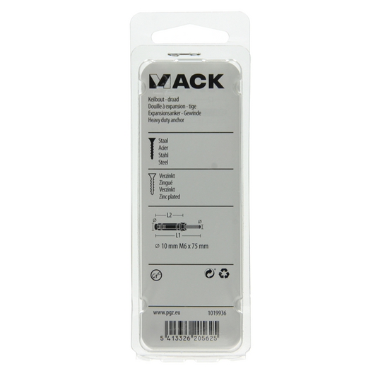 Mack 1019936 - keilbout met draadst. verzinkt 4 st m6 x 75 mm | 5 stuks