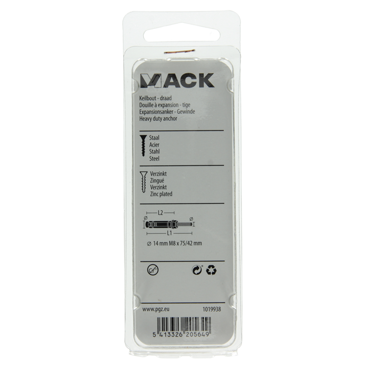Afbeelding laden in galerijviewer, Mack 1019938 - keilbout met draadst. verzinkt 3 st m8x75 42mm | 5 stuks
