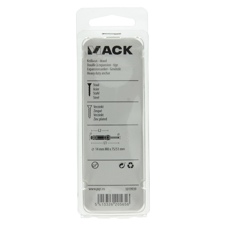 Afbeelding laden in galerijviewer, Mack 1019939 - keilbout met draadst. verzinkt3 st m8x75 51mm | 5 stuks
