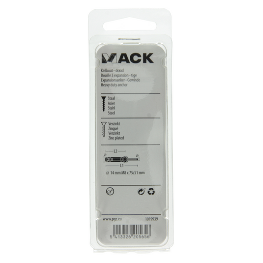 Mack 1019939 - keilbout met draadst. verzinkt3 st m8x75 51mm | 5 stuks