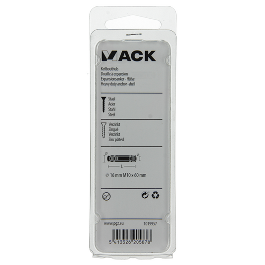Mack 1019957 - keilbouthuls verzinkt 2 st m10 x 60 mm | 5 stuks