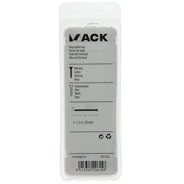 Afbeelding laden in galerijviewer, Mack 1017922 - nagel platte kop messing 100gr1,2 x 20 mm | 5 stuks
