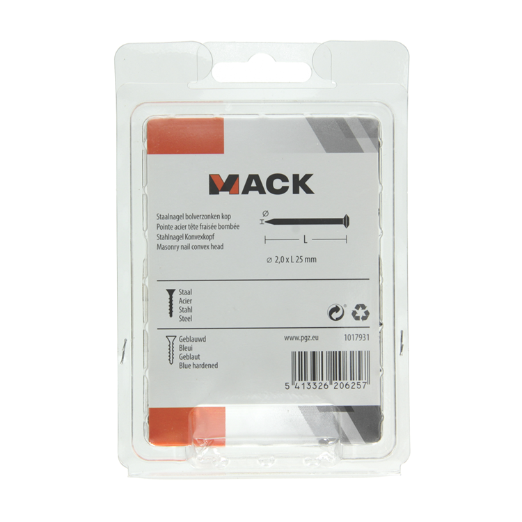 Afbeelding laden in galerijviewer, Mack 1017931 - staalnagel bvk staal geblauwd 150 gr 2,0 x 25 mm | 5 stuks
