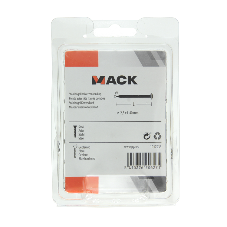 Afbeelding laden in galerijviewer, Mack 1017933 - staalnagel bvk staal geblauwd 200 gr 2,5 x 40 mm | 5 stuks
