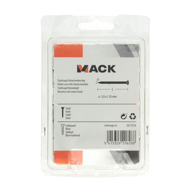 Afbeelding laden in galerijviewer, Mack 1017934 - staalnagel bvk staal geblauwd 200 gr 3,0 x 50 mm | 5 stuks
