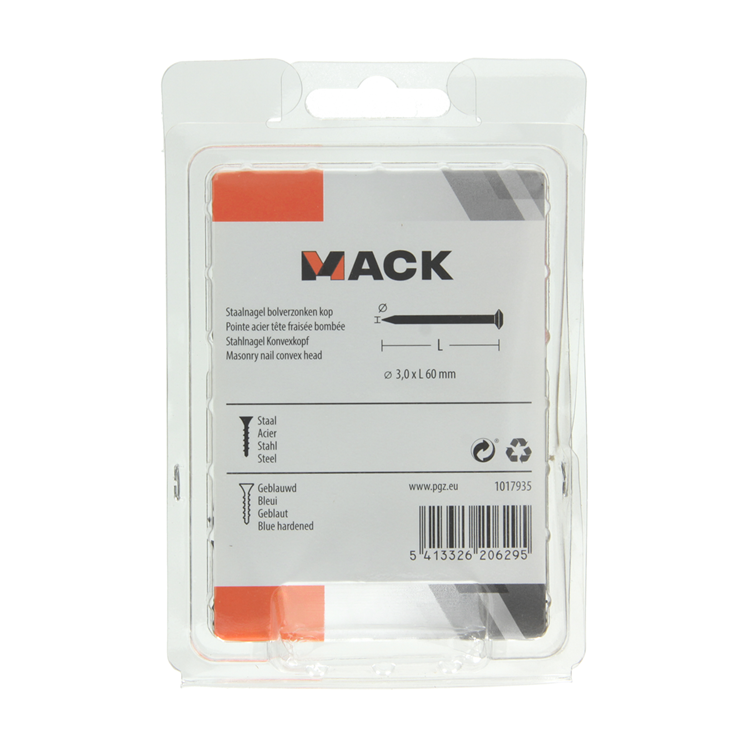 Afbeelding laden in galerijviewer, Mack 1017935 - staalnagel bvk staal geblauwd 200 gr 3,0 x 60 mm | 5 stuks
