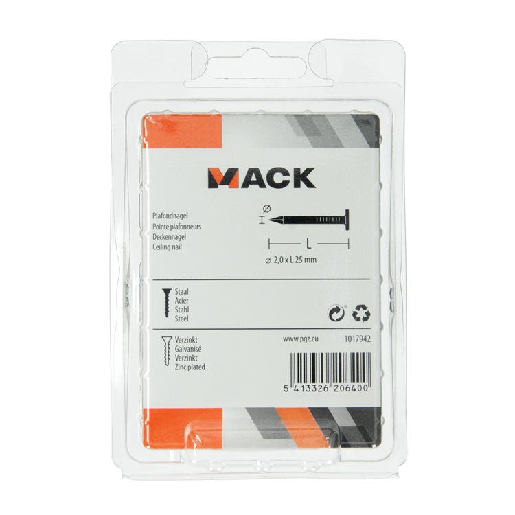 Afbeelding laden in galerijviewer, Mack 1017942 - plafondnagel staal verzinkt 250 gr 2,0 x 25 mm | 5 stuks

