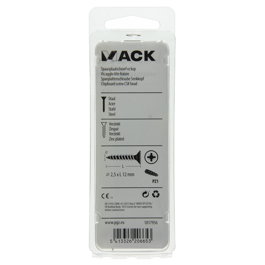 Mack 1017956 - spaanplaatschroef vz kop geelverz.200st 2,5 x 12 mm | 10 stuks