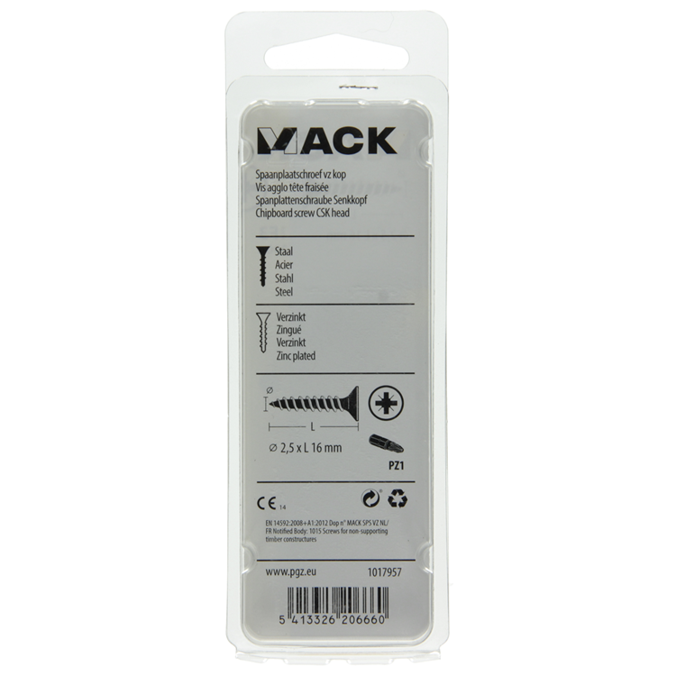 Afbeelding laden in galerijviewer, Mack 1017957 - spaanplaatschroef vz kop geelverz.200st 2,5 x 16 mm | 10 stuks
