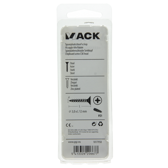 Mack 1017958 - spaanplaatschroef vz kop geelverz 200st 3,0 x 12 mm | 10 stuks