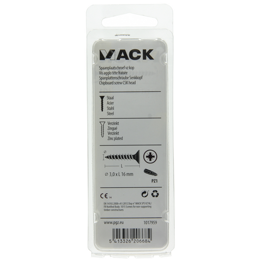 Mack 1017959 - spaanplaatschroef vz kop geelverz 200st 3,0 x 16 mm | 5 stuks