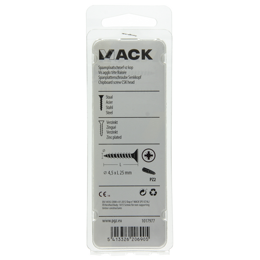 Mack 1017977 - spaanplaatschroef vz kop geelverz. 60st 4,5 x 25 mm | 5 stuks