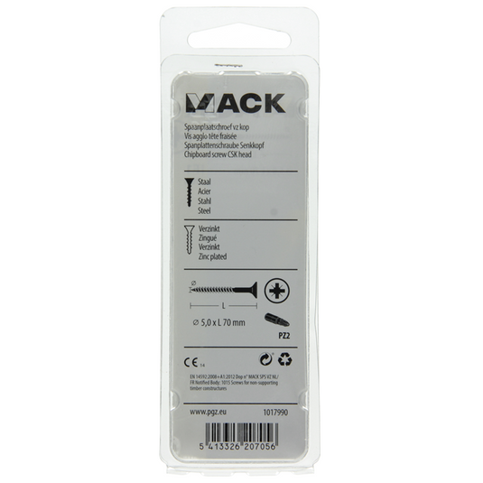 Mack 1017990 - spaanplaatschroef vz kop geelverz. 20st 5,0 x 70 mm | 5 stuks