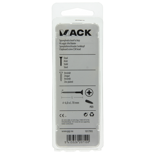Mack 1017995 - spaanplaatschroef vz kop geelverz. 12st 6,0 x 70 mm | 5 stuks