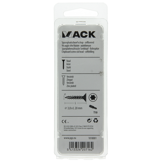 Mack 1018001 - spaanplschr.vzkop-zelfb. geelverz.175 st 3,0 x 20 mm | 5 stuks