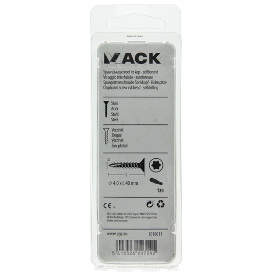 Mack 1018011 - spaanplschr.vzkop-zelfb. geelverz. 40 st 4,0 x 40 mm | 5 stuks