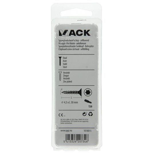 Mack 1018015 - spaanplschr.vzkop-zelfb. geelverz. 45 st 4,5 x 30 mm | 5 stuks